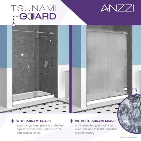 Anzzi Pacific 48" by 58" Frameless Hinged Tub Door in Brushed Nickel SD-AZ8076-01BN